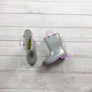 Western Chief Girls Light Up Rain Boots Silver Glitter Waterproof Boots 10
